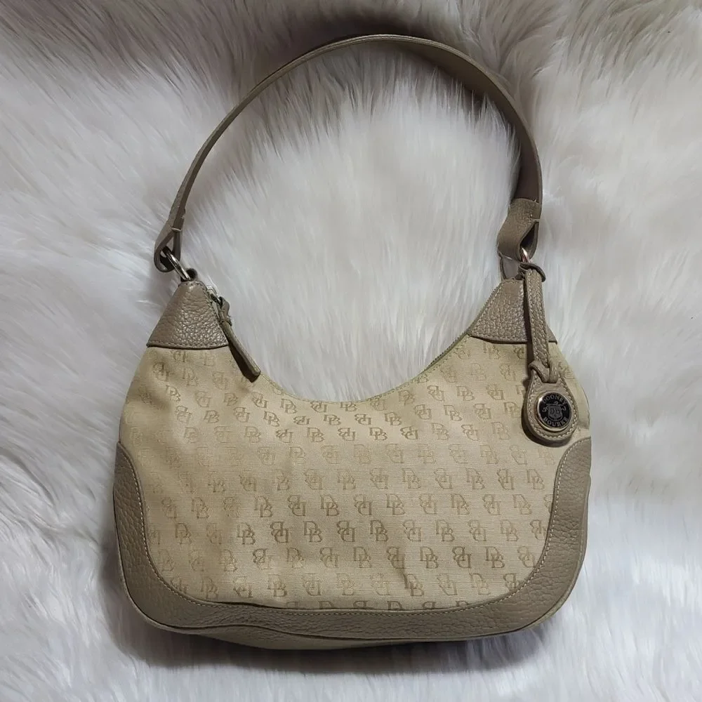 Vintage Dooney & Bourke Monogram Canvas Leather Hobo Shoulder Bag